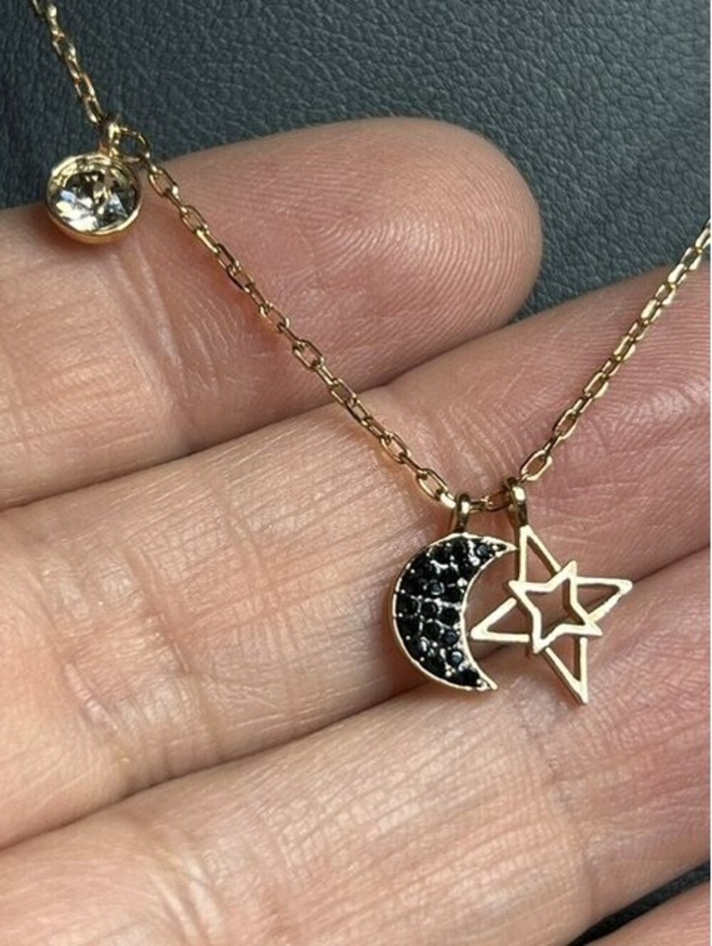 B7204 Swarovski Crystal symbolica Celestial Moon Star Necklace 16-18" Rosetone